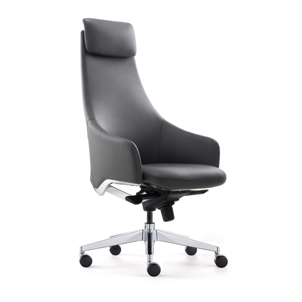 Silla de cuero natural Gris Royal alta